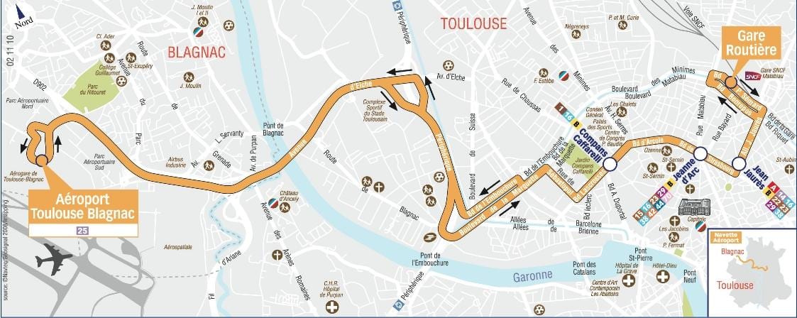 χάρτης της Toulouse airport shuttle route