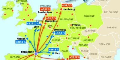 Χάρτης της Τουλούζης προορισμούς αεροδρόμιο