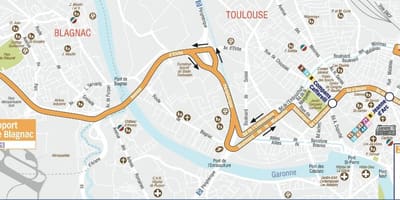 Χάρτης της Toulouse airport shuttle route 